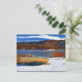 Groot draag Meer, sneeuw en boot Briefkaart (Staand voorkant)