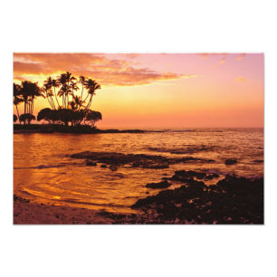 Groot Eiland, Hawaï. Zonsondergang, Big Island Haw Foto Afdruk