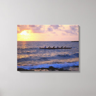 Groot eiland Hawaii Outrigger Kano bij zonsonderga Canvas Afdruk