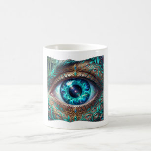 Groot elektrisch blauw oog in fantasie scène koffiemok