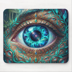 Groot elektrisch blauw oog in fantasie scène muismat