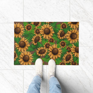 Groot en mooi Zonnebloemen Patroon Burlap Bruin Deurmat
