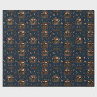Groot Europese Kerstspeelgoedwinkel Midnight Navy  Cadeaupapier