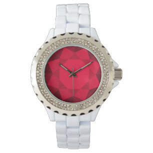 Groot, faux rood granaat juweel horloge