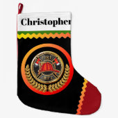 Groot fleece brandweerman kerst kous grote kerstsok (Voorkant)