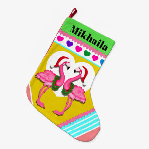 Groot fleece flamingo kerst kous grote kerstsok