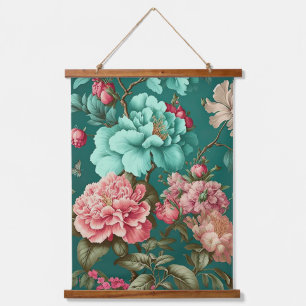 Groot Floral Blue Hangend Wandkleed