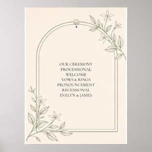 Groot formaat botanisch huwelijksceremonieprogramm poster