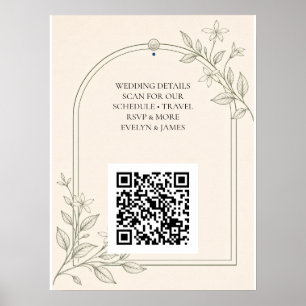 Groot formaat botanische trouwwebsite QR-code bord Poster