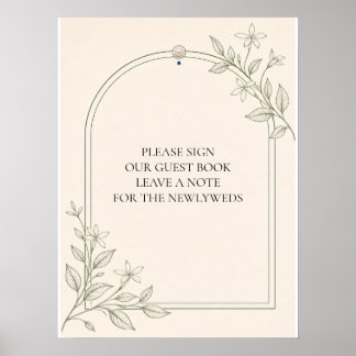 Groot formaat olijf botanisch gastenboek trouwbord poster
