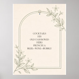 Groot formaat olijf botanisch huwelijksbarmenu bor poster