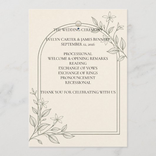 Groot formaat olijf botanisch huwelijksprogramma 5 programma (Voorkant)