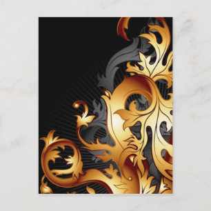 groot gatsby abstract bloeiend zwart en goudblad briefkaart