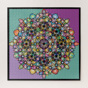 Groot gekleurd Mandala 4-vierkant: Aubergreen Legpuzzel