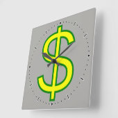 Groot gele en groene dollar ($) vierkante klok (Hoek)