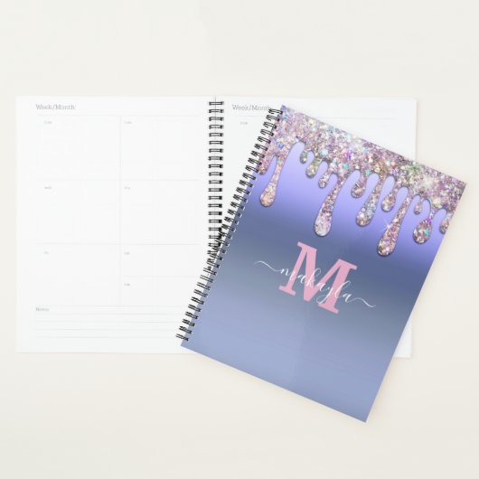Groot Glitter Drijft de Naam van het Monogram van  Planner (Display)
