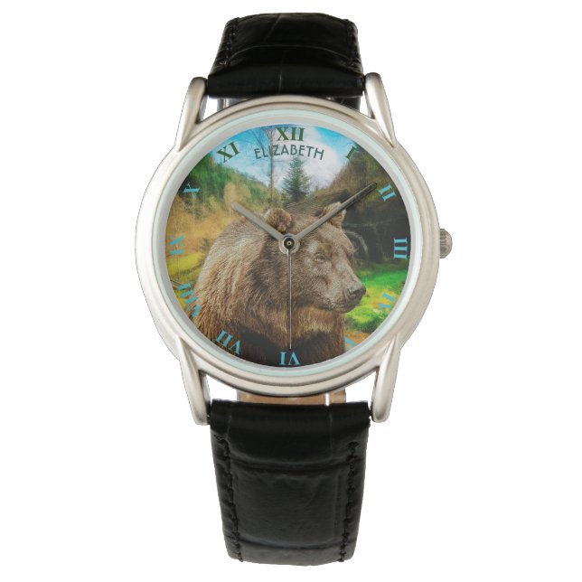 Groot Grizzly-Beer en prachtig berglandschap Horloge (Voorkant)