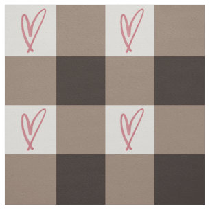 Groot Hart Gingham in Cacaobruin - Katoenen Twill  Stof