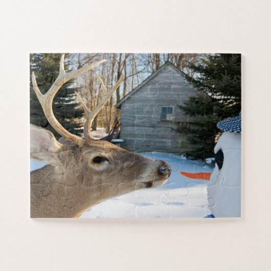 groot hert met sneeuwpop legpuzzel (Horizontaal)
