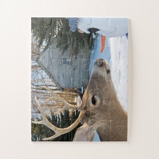 groot hert met sneeuwpop legpuzzel (Verticaal)