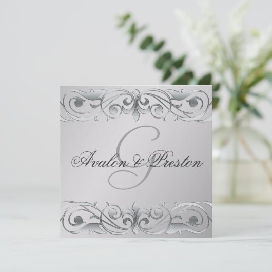 Groot Hertogin Zilveren Metal Rol Uitnodiging (Staand voorkant)