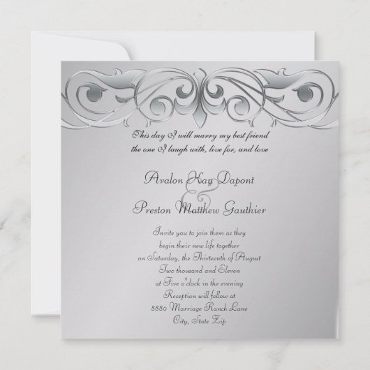 Groot Hertogin Zilveren Metal Rol Uitnodiging (Achterkant)