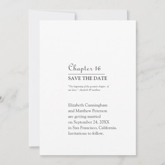 Groot hoofdstuk van ons leven | Weddenschap Save The Date (Voorkant)