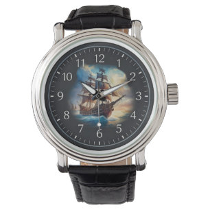 Groot houten zeilschip eWatch horloge