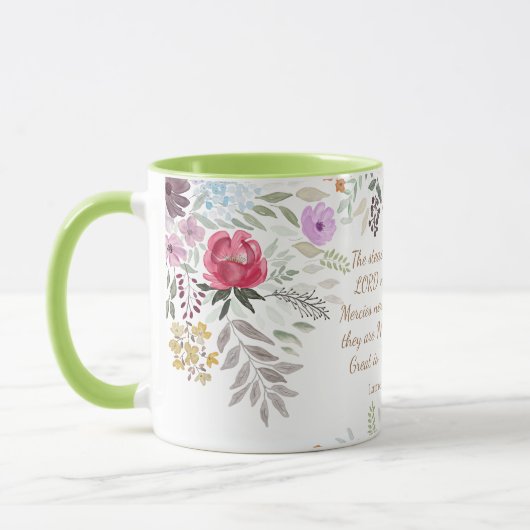 Groot is Uw Trouw Waterverf Bloemen Mok (Links)