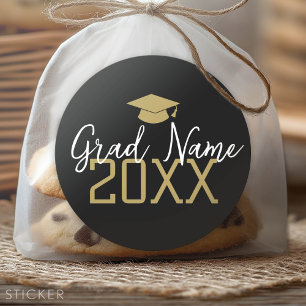 Groot Jaar - Afstudeerder Naam en Pet - Zwart Goud Ronde Sticker