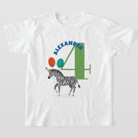 Groot Jaar en Naam Verjaardagsfeestje Zebra T-shirt (Laagn)