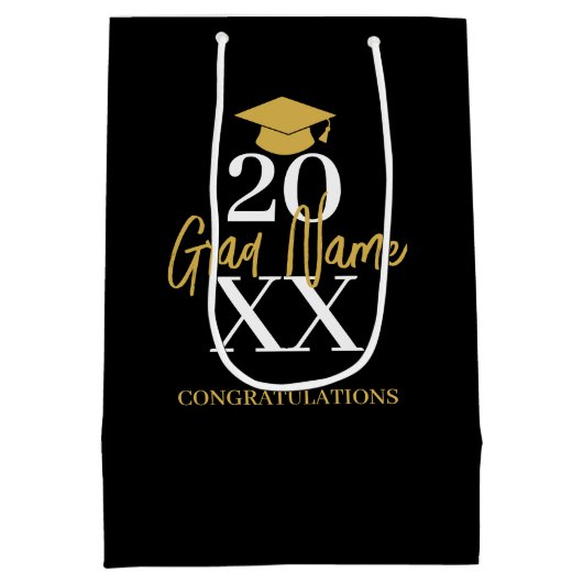 Groot Jaar - Naam en Pet - Zwart Goud Afstuderen Medium Cadeauzakje (Achterkant)