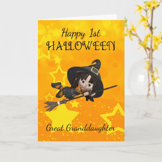 Groot - kleindochter 1st Halloween met Leuk weinig Kaart (Gele Bloem)