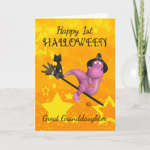 Groot - kleindochter 1st Halloween met Leuk weinig Kaart