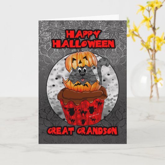 groot - kleinzoonHalloween cupcake kat Kaart (Gele Bloem)