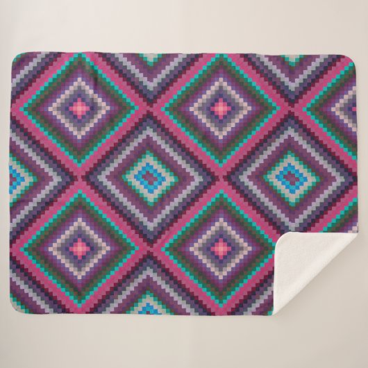 Groot Kleurrijk  Retro Quiltpatroon Boho Sherpa Deken (Voorkant (horizontaal))