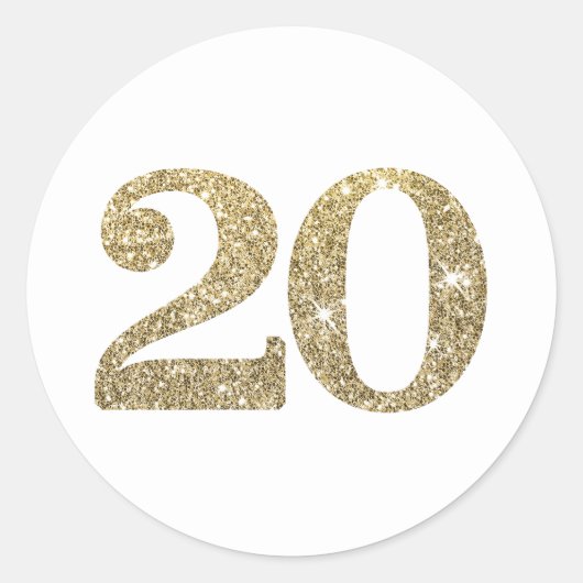 GROOT LEEFTIJDSNUMMER moderne 20 gouden glitter Ronde Sticker (Voorkant)