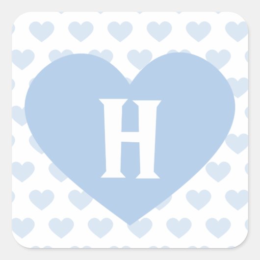 Groot lichtblauw hart - Monogram Vierkante Sticker (Voorkant)