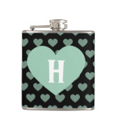 Groot lichtgroen hart en zwarte achtergrond heupfles (Voorkant)