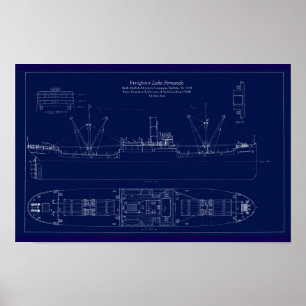 Groot Meren Vrachtschip Lake Fernando Blauwdruk Poster
