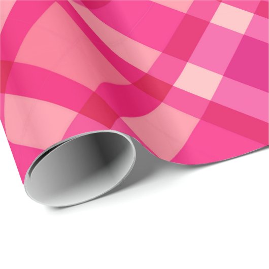 Groot modern geruite, fuchsia roze & koraalrood cadeaupapier (Rol Hoek)