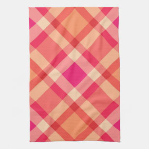 Groot modern ruitpatroon, oranje, koraal en fuchsi theedoek