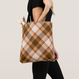 Groot modernen plaid, bruin, beige, koper en taupe draagtas
