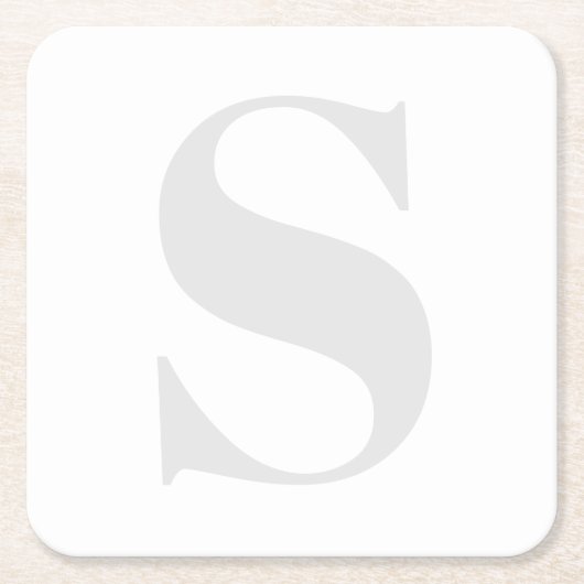 Groot monogram Elk Initiaal Neutraal Licht Grijs Vierkante Kartonnen Onderzetter (Voorkant)