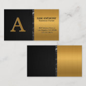 Groot monogram |Goud Metallic Zwart Marmeren Mesh Visitekaartje (Voorkant / Achterkant)