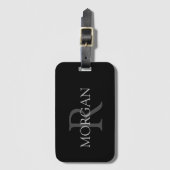 Groot Monogram & Naam, Zwarte & Grijze Tekst Bagagelabel (Voorkant (verticaal))