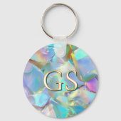 Groot monogram of naam op opaal sleutelhanger (Voorkant)