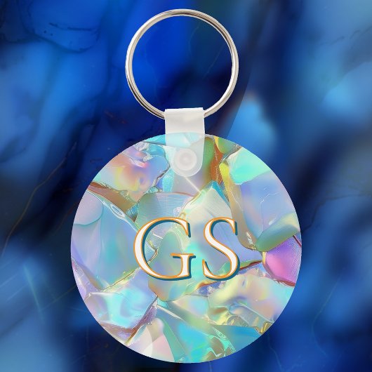 Groot monogram of naam op opaal sleutelhanger