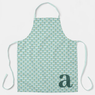 Groot Monogram Turquoise Blauw Vintage Bloemmotief Schort