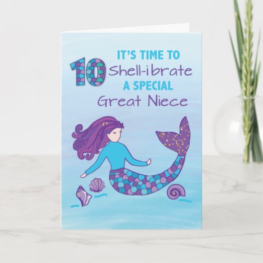 Groot nichtje 10e verjaardag Sparkly look Mermaid Kaart (Voorkant)